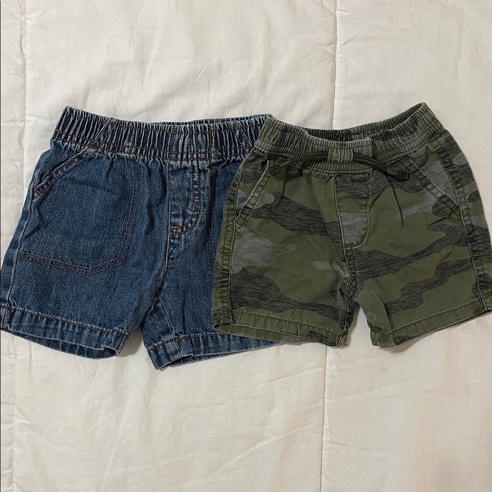 Denim and Green Camo Shorts